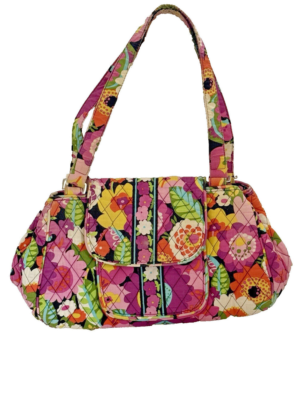 Vera Bradley Quilted Floral Shoulder Bag Bright Multicolor Cotton Zip Tote Purse